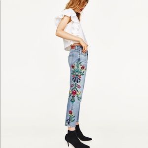 Zara floral midrise jeans
